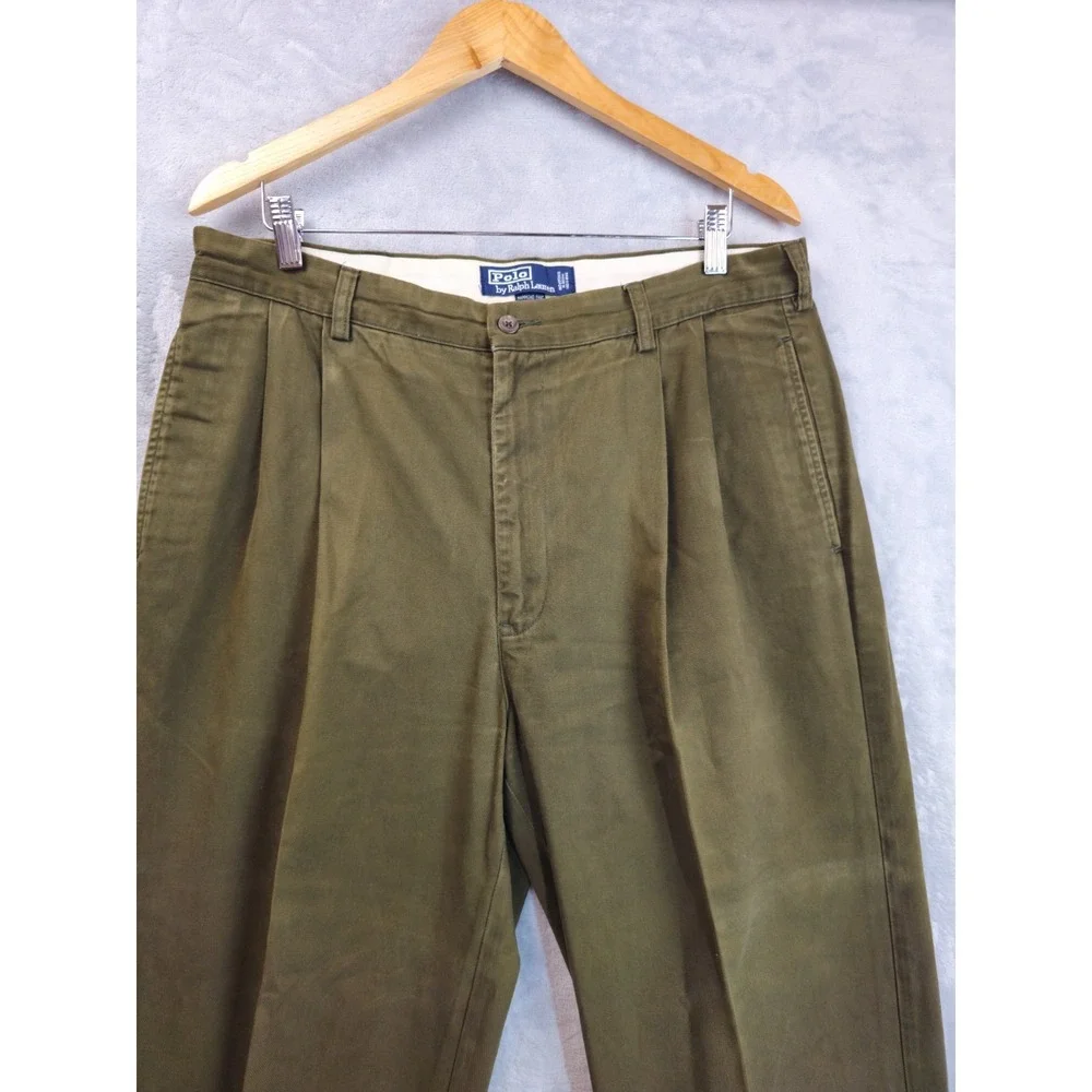 Polo Ralph Lauren Hammond Pant 35x29 Pleated Cuff Trouser Chino Vintage Green